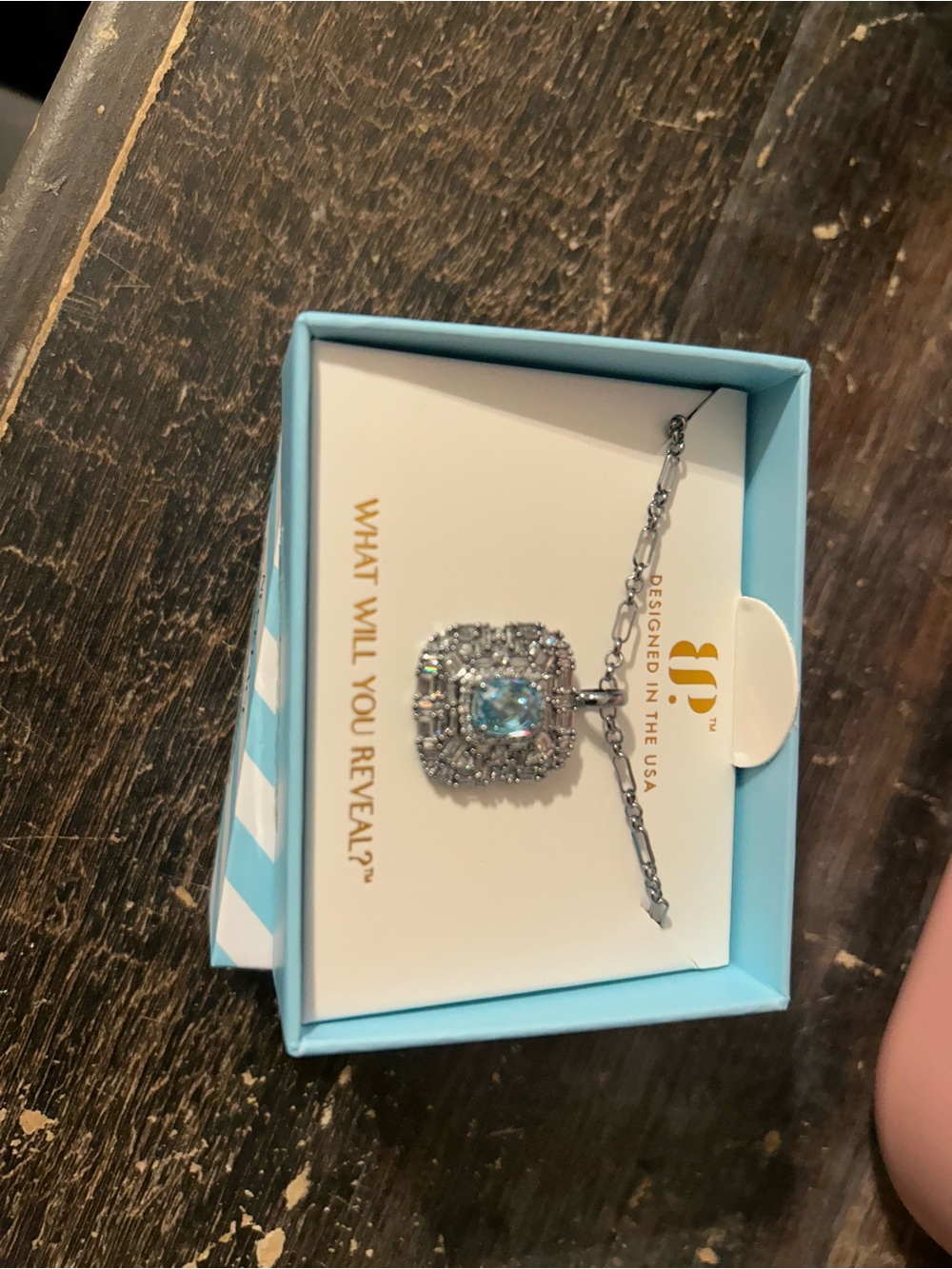 Silver Necklace with Light Blue Gemstone Halo Pendant